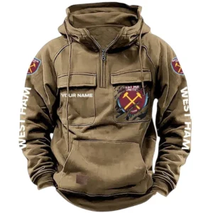 West Ham United Hoodie  Tactical Quarter Zip, All Over Print Hoodie West Ham United EPL17042625375 - Khaki