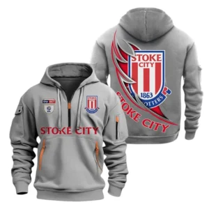 Stoke City Hoodie Half Zip, All Over Print Hoodie For Stoke City Fans EPL27042525149 - Gray