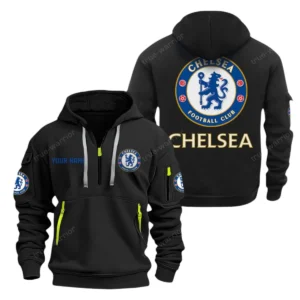 Chelsea Hoodie Half Zip, All Over Print Hoodie For Chelsea Fans EPL28042525888 - Black