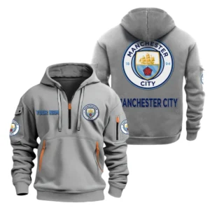 Manchester City Hoodie Half Zip, All Over Print Hoodie For Manchester City Fans EPL28042525892 - Gray