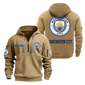 Manchester City Hoodie Half Zip, All Over Print Hoodie For Manchester City Fans EPL28042525892 - Khaki