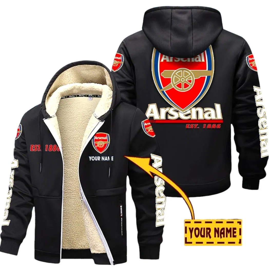 Arsenal EPL Lamb Fleece Thick Coat SPO0520006, Gift For Fan Arsenal - Black