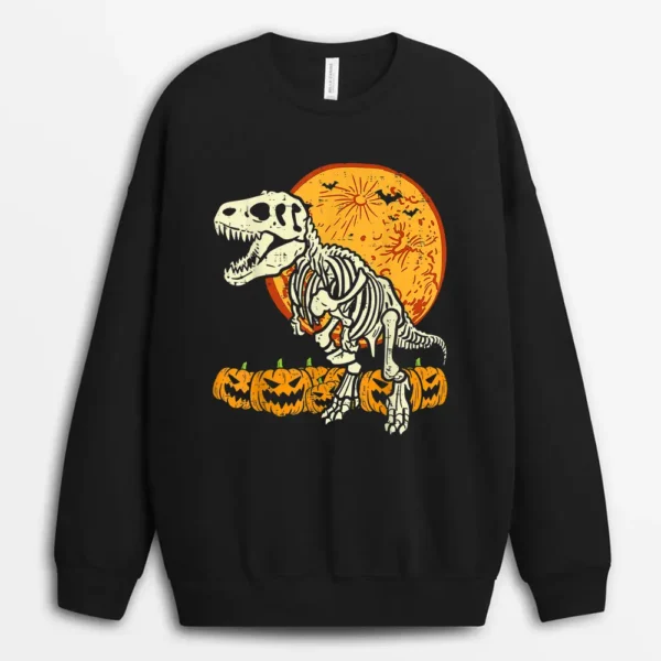cute skeleton dinosaur trex dino pumpkins moon halloween