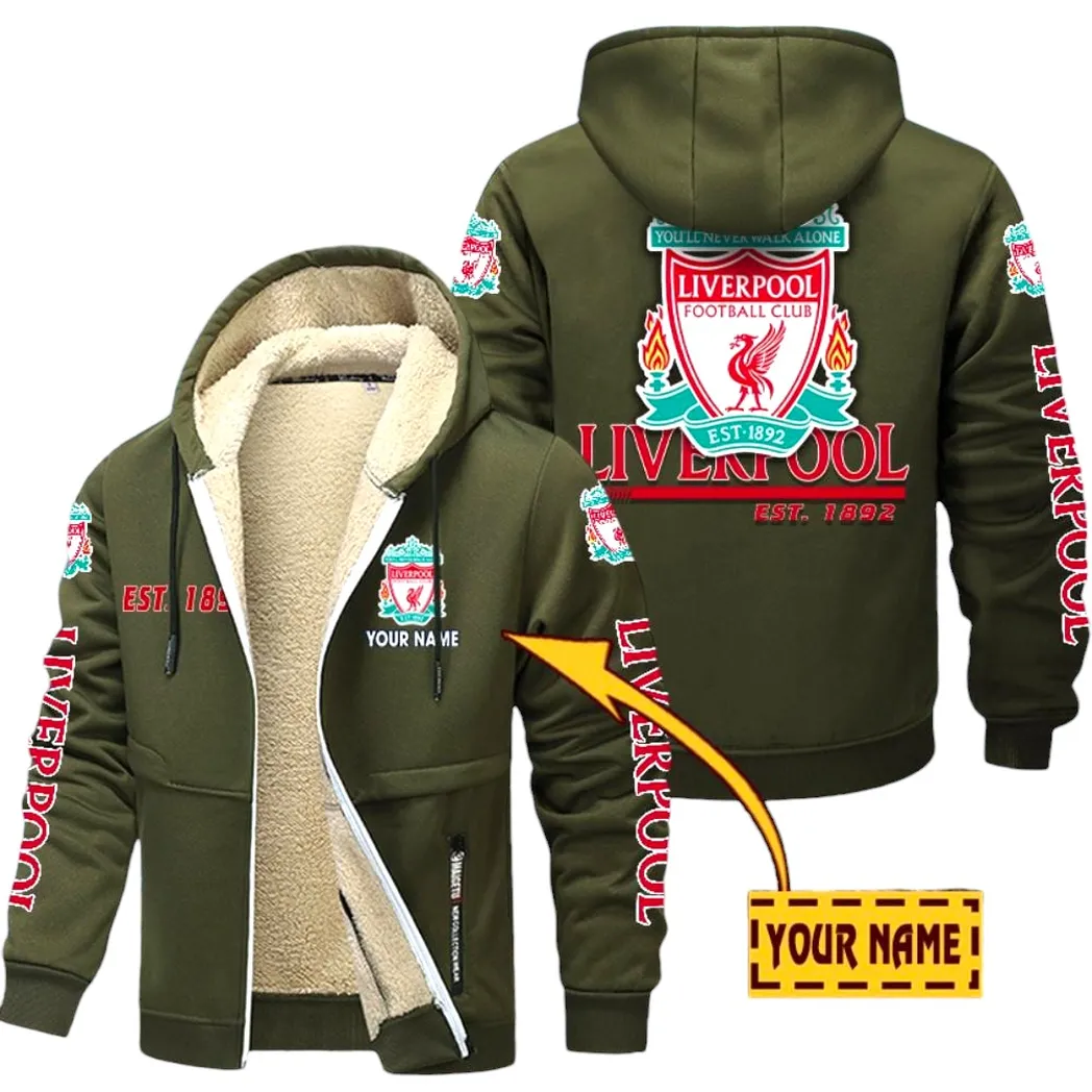 Liverpool EPL Lamb Fleece Thick Coat SPO0520001, Gift For Fan Liverpool - Army Green