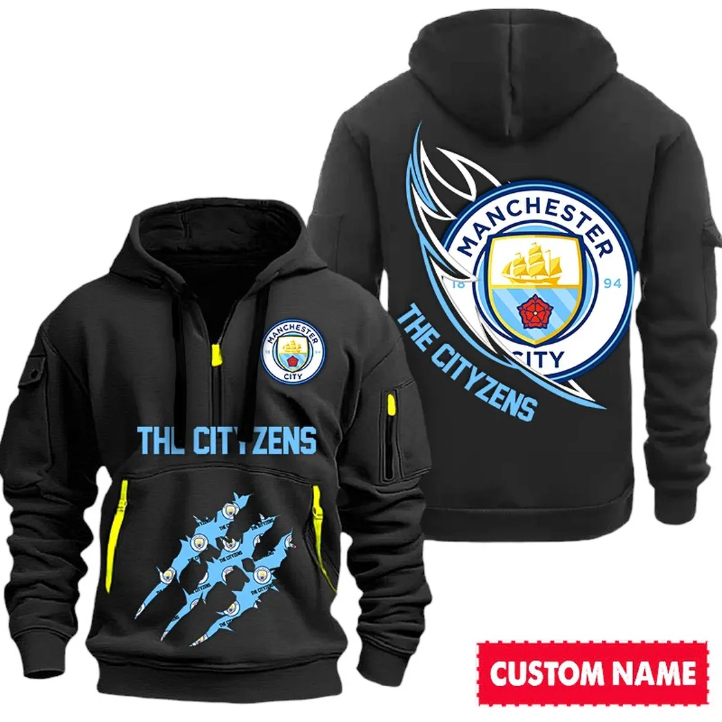 Manchester City EPL Hoodie Half Zipp SPO0120013, Gift For Fan Manchester City - Black