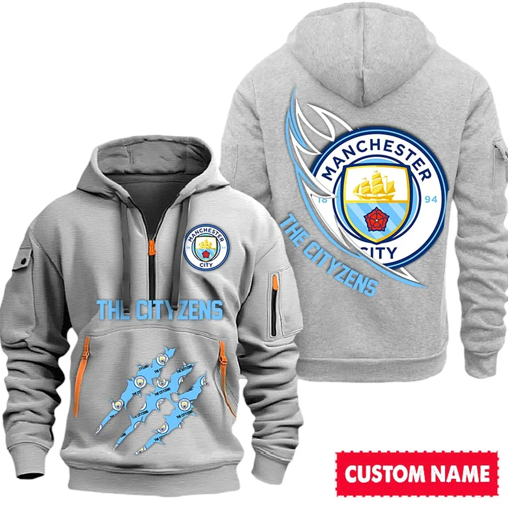 Manchester City EPL Hoodie Half Zipp SPO0120013, Gift For Fan Manchester City - Gray