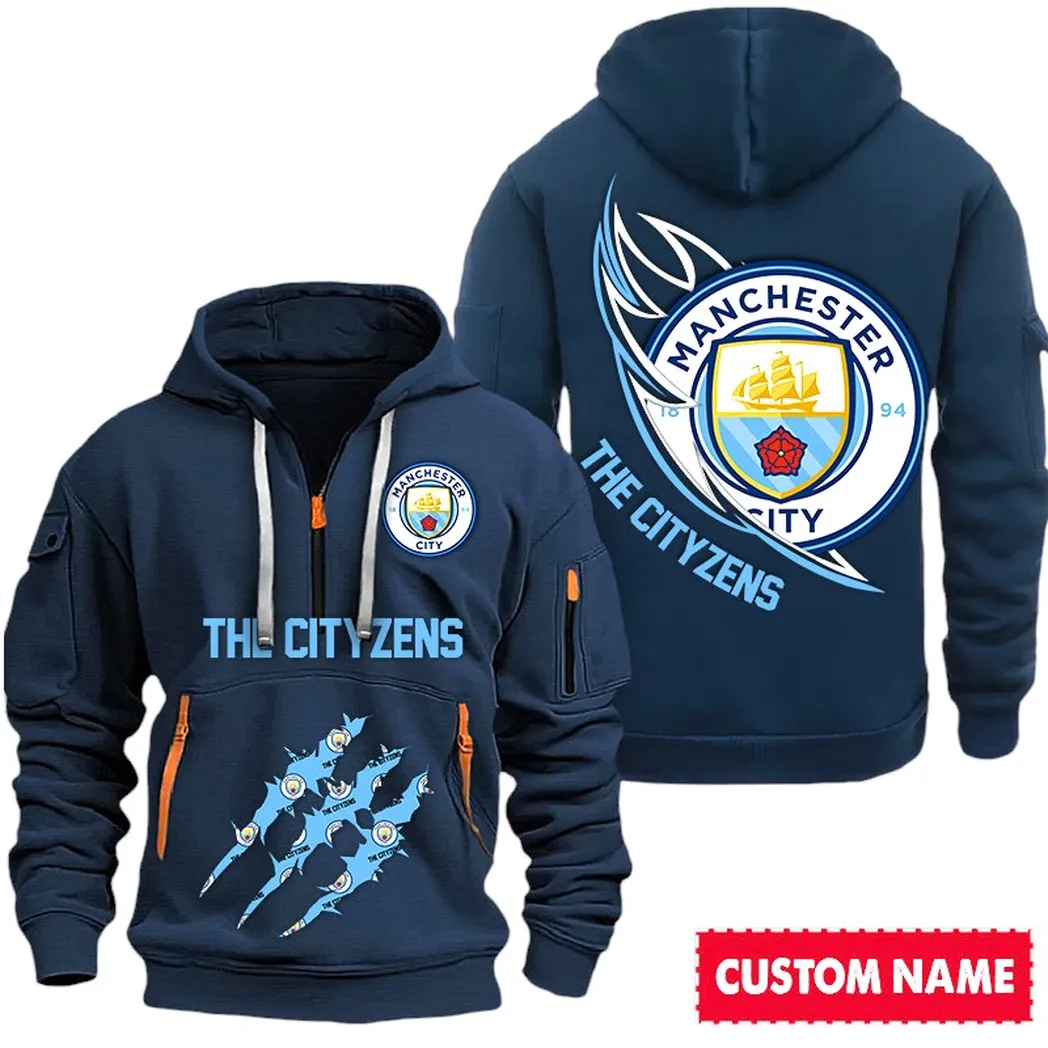 Manchester City EPL Hoodie Half Zipp SPO0120013, Gift For Fan Manchester City - Navy