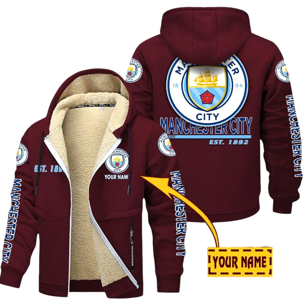 Manchester City EPL Lamb Fleece Thick Coat SPO0520007, Gift For Fan Manchester City - Burgundy