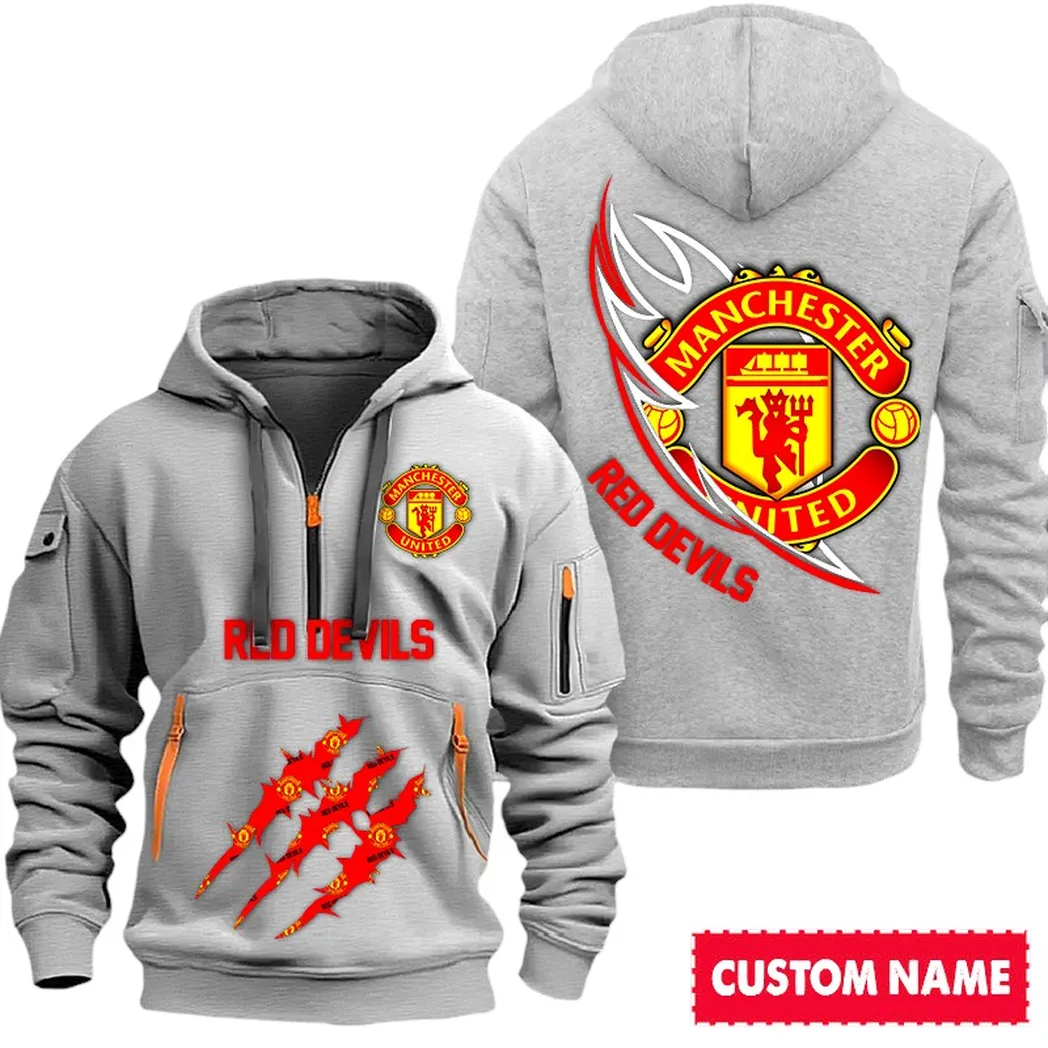 manchester united epl hoodie half zipp spo0120014 gift for fan manchester united gray mtv7j