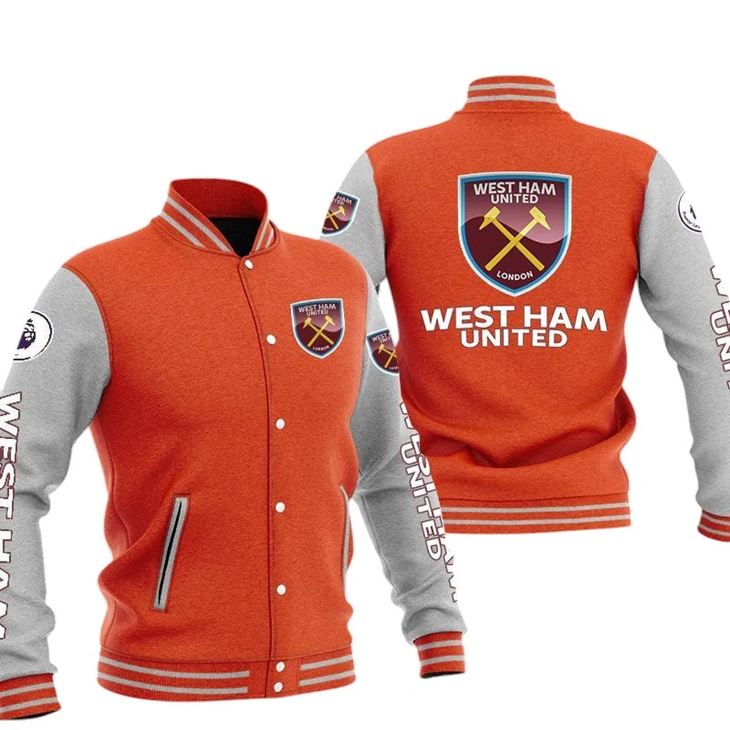 West Ham United EPL Baseball Jacket SPO1320004, Gift For Fan West Ham United - Orange
