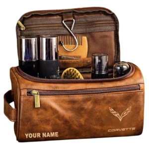 Corvette Leather Toiletry Bag, All Over Print Leather Toiletry Bag - Yellow Brown CAR44005072500