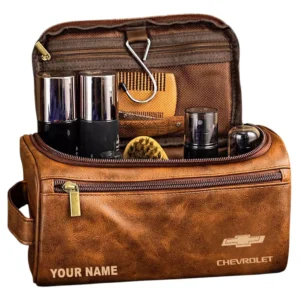 Chevrolet Leather Toiletry Bag, All Over Print Leather Toiletry Bag - Yellow Brown CAR44005072501