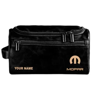 Mopar Leather Toiletry Bag, All Over Print Leather Toiletry Bag - Black CAR44005072502