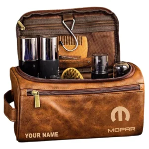 Mopar Leather Toiletry Bag, All Over Print Leather Toiletry Bag - Yellow Brown CAR44005072502