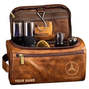 Mercedes Benz Leather Toiletry Bag, All Over Print Leather Toiletry Bag - Yellow Brown CAR44005072503
