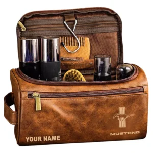 Mustang Leather Toiletry Bag, All Over Print Leather Toiletry Bag - Yellow Brown CAR44005072504