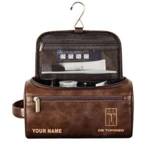 De Tomaso Leather Toiletry Bag, All Over Print Leather Toiletry Bag - Dark Brown CAR44005072507