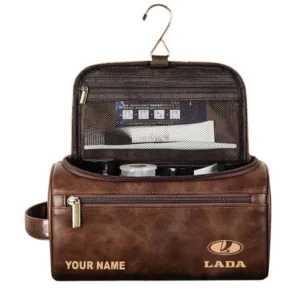Lada Leather Toiletry Bag, All Over Print Leather Toiletry Bag - Dark Brown CAR44005072509