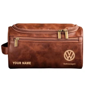 Volkswagen Leather Toiletry Bag, All Over Print Leather Toiletry Bag - Red Brown CAR44005072551