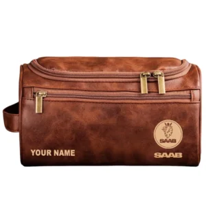 Saab Leather Toiletry Bag, All Over Print Leather Toiletry Bag - Red Brown CAR44005072552