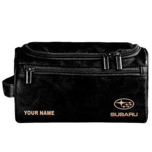 Subaru Leather Toiletry Bag, All Over Print Leather Toiletry Bag - Black CAR44005072563