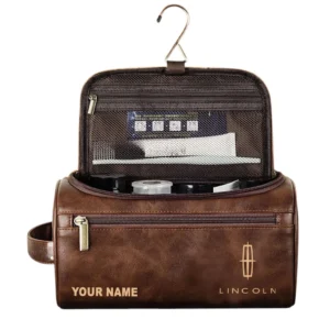 Lincoln Leather Toiletry Bag, All Over Print Leather Toiletry Bag - Dark Brown CAR44005072564