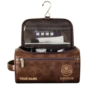 Lotus Leather Toiletry Bag, All Over Print Leather Toiletry Bag - Dark Brown CAR44005072565
