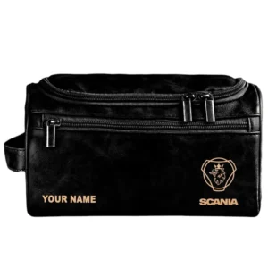 Scania Leather Toiletry Bag, All Over Print Leather Toiletry Bag - Black CAR44005072567