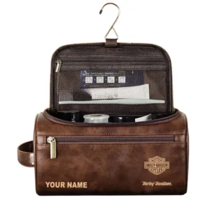 Harley Davidson Leather Toiletry Bag, All Over Print Leather Toiletry Bag - Dark Brown CAR44105072500