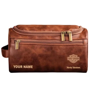 Harley Davidson Leather Toiletry Bag, All Over Print Leather Toiletry Bag - Red Brown CAR44105072500
