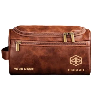Piaggio Leather Toiletry Bag, All Over Print Leather Toiletry Bag - Red Brown CAR44105072508