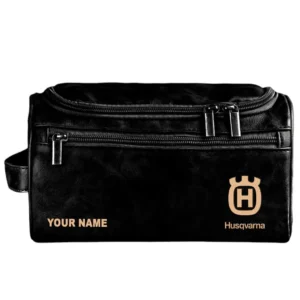 Husqvarna Leather Toiletry Bag, All Over Print Leather Toiletry Bag - Black CAR44105072520
