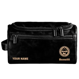 Benelli Leather Toiletry Bag, All Over Print Leather Toiletry Bag - Black CAR44105072522