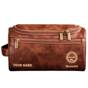 Benelli Leather Toiletry Bag, All Over Print Leather Toiletry Bag - Red Brown CAR44105072522