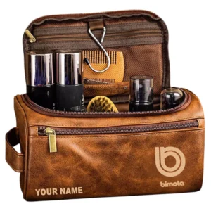 Bimota Leather Toiletry Bag, All Over Print Leather Toiletry Bag - Yellow Brown CAR44105072525