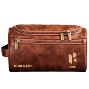Hero Leather Toiletry Bag, All Over Print Leather Toiletry Bag - Red Brown CAR44105072530