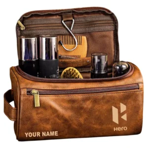 Hero Leather Toiletry Bag, All Over Print Leather Toiletry Bag - Yellow Brown CAR44105072530