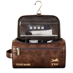 TVS Leather Toiletry Bag, All Over Print Leather Toiletry Bag - Dark Brown CAR44105072531