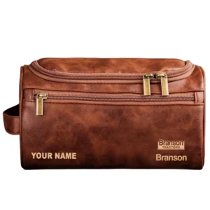 Branson Tractors Leather Toiletry Bag, All Over Print Leather Toiletry Bag - Red Brown CAR44205072516