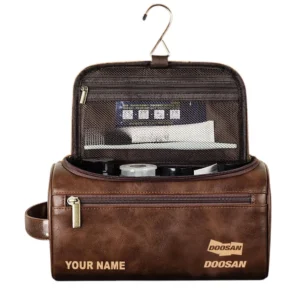 Doosan Leather Toiletry Bag, All Over Print Leather Toiletry Bag - Dark Brown CAR44205072530