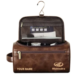 Mahindra Leather Toiletry Bag, All Over Print Leather Toiletry Bag - Dark Brown CAR44205072532