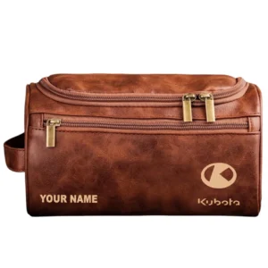 Kubota Leather Toiletry Bag, All Over Print Leather Toiletry Bag - Red Brown CAR44205072535