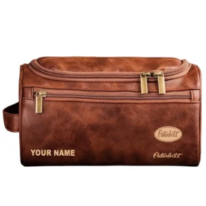 Peterbilt Leather Toiletry Bag, All Over Print Leather Toiletry Bag - Red Brown CAR44305072502
