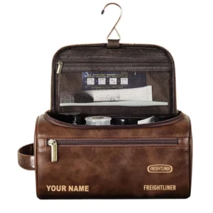 Freightliner Leather Toiletry Bag, All Over Print Leather Toiletry Bag - Dark Brown CAR44305072507