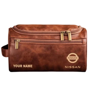 Nissan Trucks Leather Toiletry Bag, All Over Print Leather Toiletry Bag - Red Brown CAR44305072516
