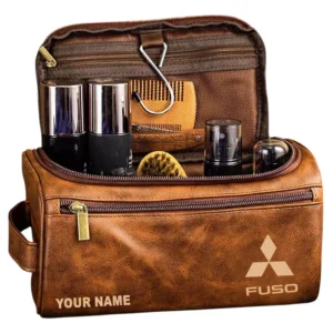Fuso Leather Toiletry Bag, All Over Print Leather Toiletry Bag - Yellow Brown CAR44305072522