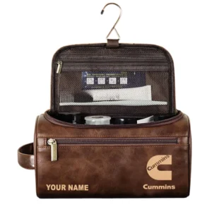 Cummins Leather Toiletry Bag, All Over Print Leather Toiletry Bag - Dark Brown CAR44305072523
