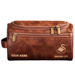 Swansea City Leather Toiletry Bag, All Over Print Leather Toiletry Bag Swansea City - Red Brown DEPL5405092050
