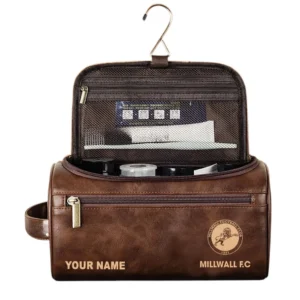 Millwall Leather Toiletry Bag, All Over Print Leather Toiletry Bag Millwall - Dark Brown DEPL5405092068