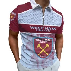 West Ham United Zip Polo Shirt, All Over Print Shirt For West Ham United Fans EPL34050325559